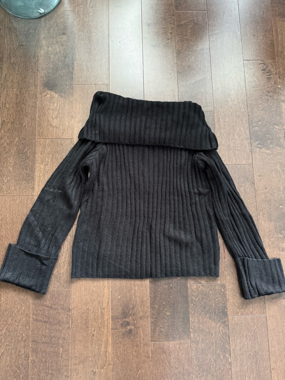 ASOS Black Off-The-Shoulder Ribbed Foldover Sweater
